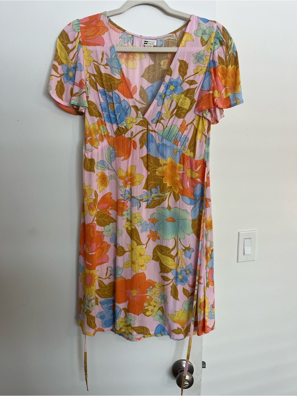 Billabong Floral V-Neck Short Sleeve Dress - Pink Multi